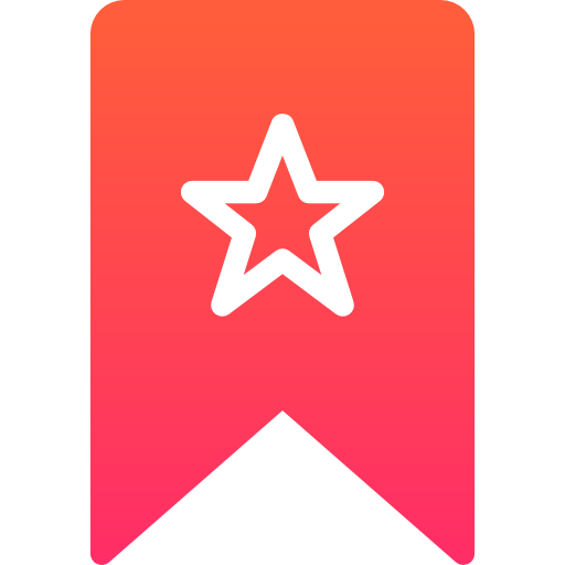 A red bookmark with a gradient effect, featuring a white star in the center on a transparent background.