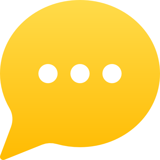 A round, yellow speech bubble with a gradient effect containing three small gray dots aligned horizontally.