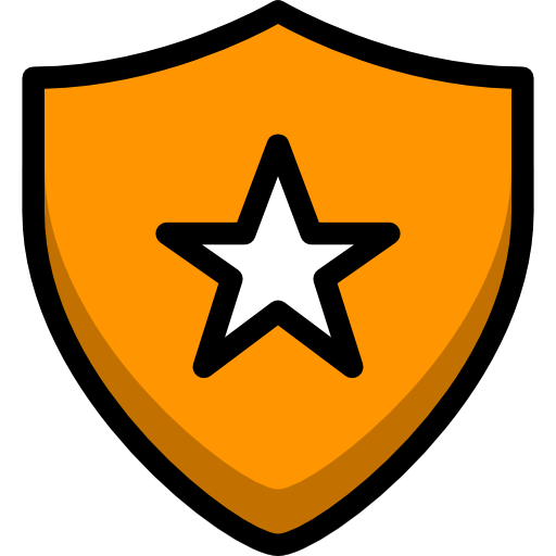 Orange shield emblem with a black outlined star in the center.