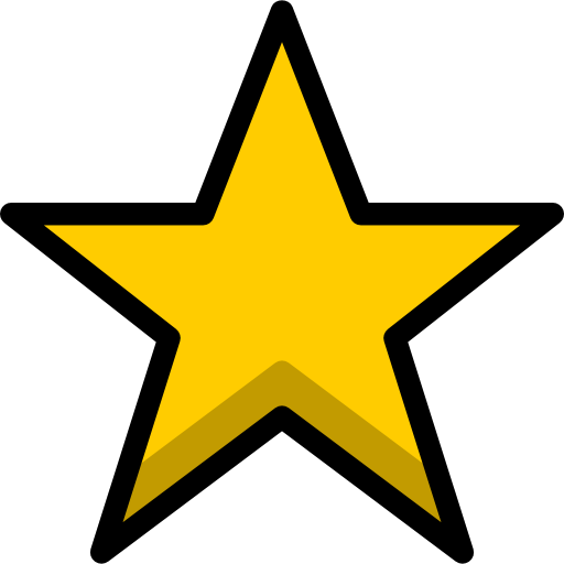 A yellow star with a black outline and a slight shadow effect.